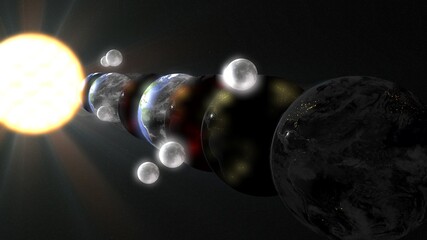 Parallel universe multiple earth illustration realistic 3D rendering and 3d illustration
