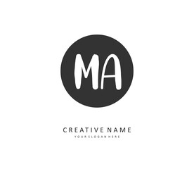 Fototapeta na wymiar M A MA Initial letter handwriting and signature logo. A concept handwriting initial logo with template element.