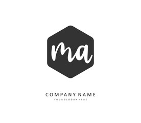 M A MA Initial letter handwriting and signature logo. A concept handwriting initial logo with template element.