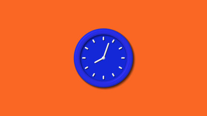 Best blue color 3d wall clock icon on brown background,12 hours clock icon
