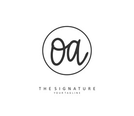 O A OA Initial letter handwriting and signature logo. A concept handwriting initial logo with template element.