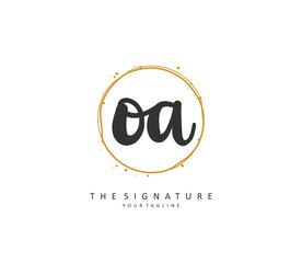 O A OA Initial letter handwriting and signature logo. A concept handwriting initial logo with template element.