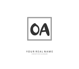 O A OA Initial letter handwriting and signature logo. A concept handwriting initial logo with template element.