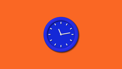 Best blue color 3d wall clock icon on brown background,12 hours clock icon