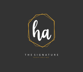 H A HA Initial letter handwriting and signature logo. A concept handwriting initial logo with template element.