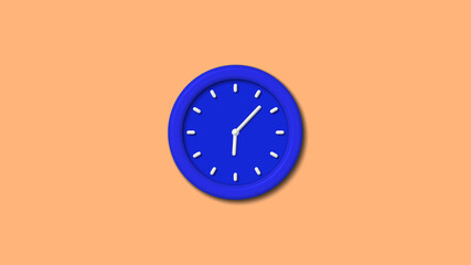 Amazing blue color 3d wall clock icon on brown light background,clock icon