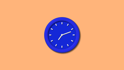 Amazing blue color 3d wall clock icon on brown light background,clock icon