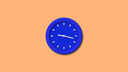 Amazing blue color 3d wall clock icon on brown light background,clock icon