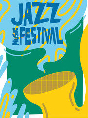 Jazz music festival cover poster concept. Man play instrument vector illustration.