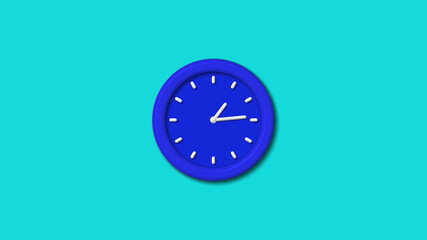 New blue color 3d wall clock icon on cyan background,3d clock icon