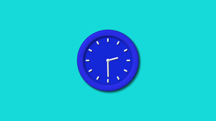 New blue color 3d wall clock icon on cyan background,3d clock icon