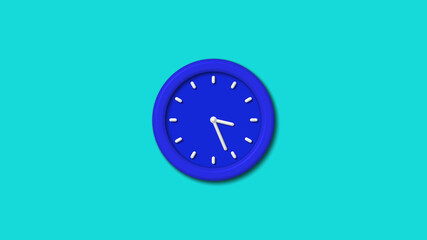 New blue color 3d wall clock icon on cyan background,3d clock icon