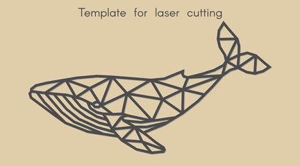 Template animal for laser cutting. Abstract geometriс whale for cut. Stencil for decorative panel of wood, metal, paper. Vector illustration.