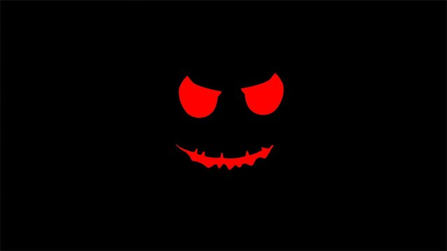 Red eyes and a smile. Eerie laugh. Ghost mask. Halloween holiday. Horror and fear. Graphic design element. Religion and culture.