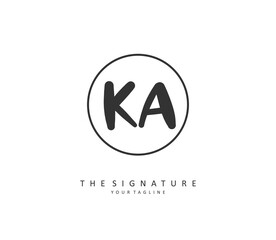 K A KA Initial letter handwriting and signature logo. A concept handwriting initial logo with template element.