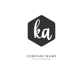 K A KA Initial letter handwriting and signature logo. A concept handwriting initial logo with template element.
