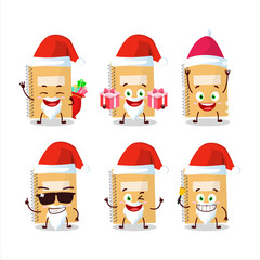 Santa Claus emoticons with brown spiral notebooks cartoon character