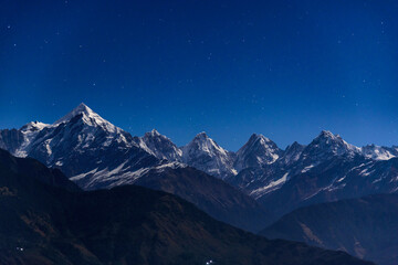 Fototapeta na wymiar Long shutter time night view of sky at Munsiyari, Kumaon region, Uttarakhand, India.