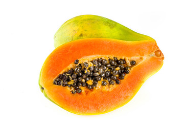 Raw juicy papaya on white