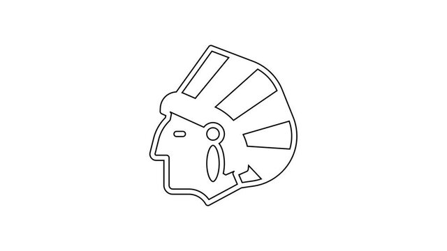 Black line Native American Indian icon isolated on white background. 4K Video motion graphic animation.