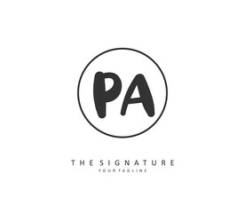 Obraz premium P A PA Initial letter handwriting and signature logo. A concept handwriting initial logo with template element.