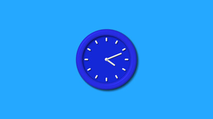 Amazing blue color 3d wall clock icon on aqua background,12 hours clock icon