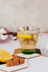 cup of tea with lemon and cinnamon