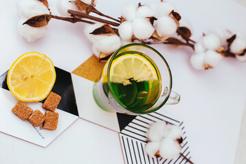 green tea with lemon, healthy Breakfast