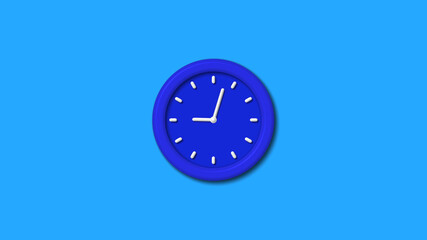 Amazing blue color 3d wall clock icon on aqua background,12 hours clock icon
