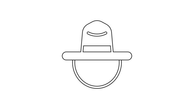 Black line Canadian ranger hat uniform icon isolated on white background. 4K Video motion graphic animation.