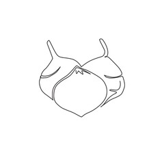 One continuous line drawing of whole healthy organic jicama for orchard logo identity. Fresh turnip vegetable concept for vegan farm icon. Modern single line draw design graphic vector illustration