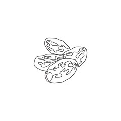 One single line drawing of whole heap healthy organic fruit dates for orchard logo identity. Fresh palm fruitage concept for fruit garden icon. Modern continuous line draw design vector illustration