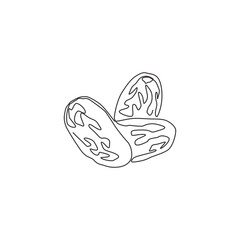 One continuous line drawing of whole healthy organic for orchard fruit dates logo identity. Tropical Arabic fruitage concept for fruit garden icon. Modern single line draw design vector illustration