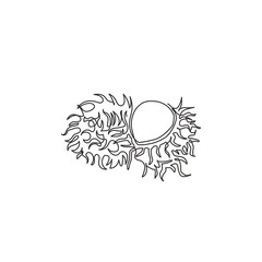 One continuous line drawing of half sliced healthy organic rambutans for orchard logo identity. Fresh summer fruitage concept for fruit garden icon. Modern single line draw design vector illustration