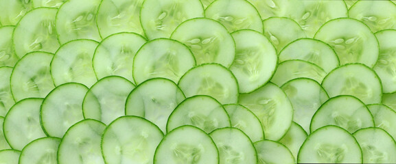 Close up of fresh cucumber slices background; vegetable for vegan food.,healthy food.