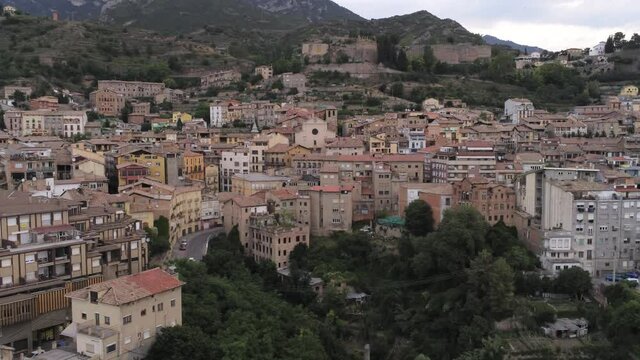Berga, village of Barcelona. Catalonia,Spain. Aerial Drone  Footage