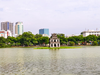 Fototapeta na wymiar Pagodas by the lake in Hanoi in Vietnam