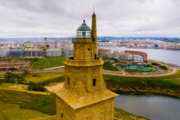 Tower of Hercules lighthouse located in the city of La Coruna. Galicia, Spain