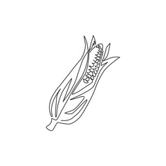 Fototapeta premium One single line drawing of whole healthy organic corn crop for farm logo identity. Fresh maize concept for starchy vegetable icon. Modern continuous line draw graphic design vector illustration