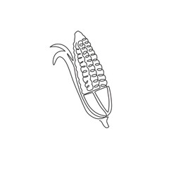 One single line drawing of whole healthy organic corn crop for farm logo identity. Fresh maize concept for starchy vegetable icon. Modern continuous line draw design graphic vector illustration