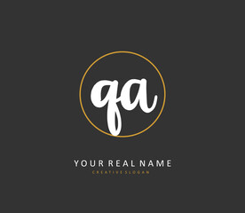 Q A QA Initial letter handwriting and signature logo. A concept handwriting initial logo with template element.