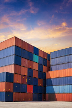 Colourful stack pattern of cargo shipping containers in shipping yard,dock yard for transportation,import,export industrial concept