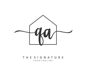 Q A QA Initial letter handwriting and signature logo. A concept handwriting initial logo with template element.