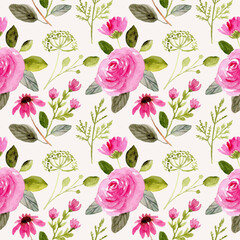 bright pink flower watercolor seamless pattern