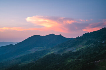 Twilight color mountain The mountain valley after the twilight light sunset