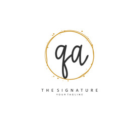 Q A QA Initial letter handwriting and signature logo. A concept handwriting initial logo with template element.