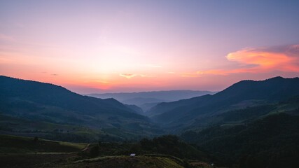 Twilight color mountain The mountain valley after the twilight light sunset