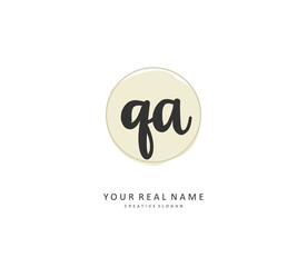 Q A QA Initial letter handwriting and signature logo. A concept handwriting initial logo with template element.