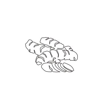 recommend clip art: One continuous line drawing of whole healthy organic turmeric for farm logo identity. Fresh curcuma concept for vegetable icon. Modern single line draw design graphic vector illustration