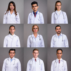 Collage of multi ethnic and mixed age doctors